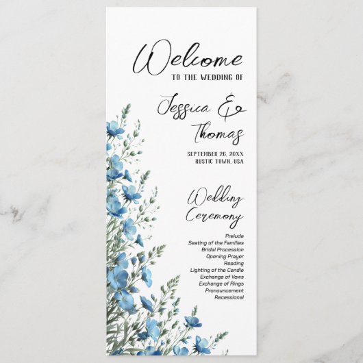 Rustic Dusty Blue Boho Chic Wildblumen Hochzeit Programm (Vorderseite)
