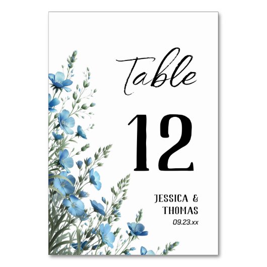 Rustic Dusty Blue Boho Chic Wildblumen Hochzeit Tischnummer (Vorderseite)