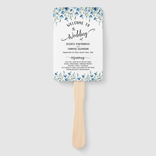 Rustic Dusty Blue Boho Wildblumen Hochzeitsprogram Fächer (Vorderseite)