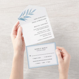 Rustic Dusty Blue Botanical Elegante Wedding All In One Einladung