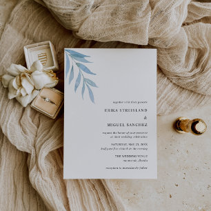 Rustic Dusty Blue Botanical Elegante Wedding Einladung