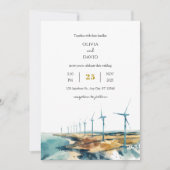 Rustic Dusty Blue Coastal Windmill Beachy Wedding Einladung (Vorderseite)