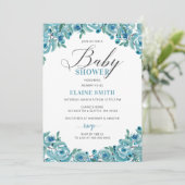 Rustic Dusty Blue Floral Boy Baby Dusche Einladung (Stehend Vorderseite)