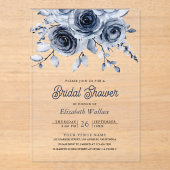Rustic Dusty Blue Floral Bridal Shower Acryleinladungen (Vorderseite)