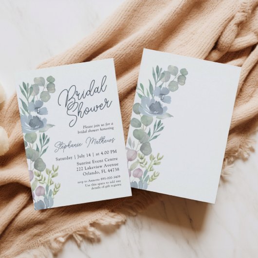 Rustic Dusty Blue Floral Bridal Shower Invitation Einladung