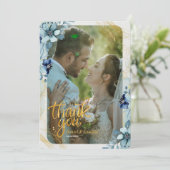 Rustic Dusty Blue Floral Danke Card - Foto (Stehend Vorderseite)