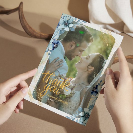 Rustic Dusty Blue Floral Danke Card - Foto