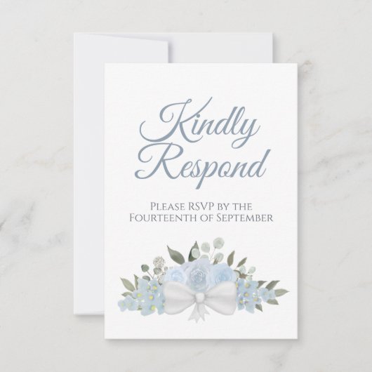 Rustic Dusty Blue Floral Kindly Respektierung Hoch RSVP Karte (Vorderseite)