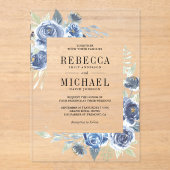 Rustic Dusty Blue Floral Wedding Acryleinladungen (Vorderseite)