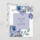 Rustic Dusty Blue Floral Wedding Ankündigungspostkarte (Vorne/Hinten)