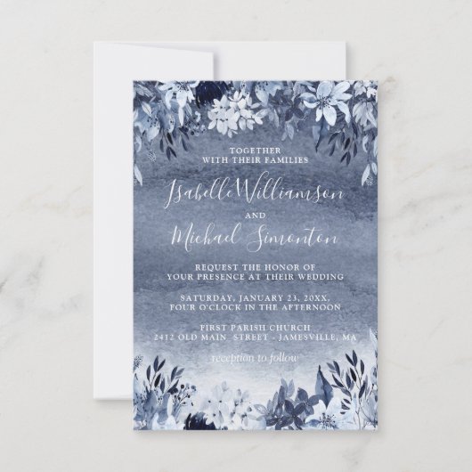 Rustic Dusty Blue Floral Wedding Einladung (Vorderseite)