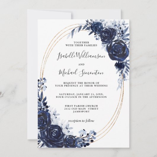 Rustic Dusty Blue Floral Wedding Einladung (Vorderseite)