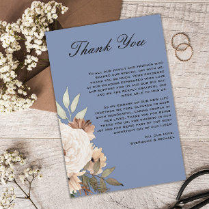 Rustic Dusty Blue Floral Wedding Guest Danke