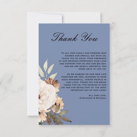 Rustic Dusty Blue Floral Wedding Guest Danke (Vorderseite)