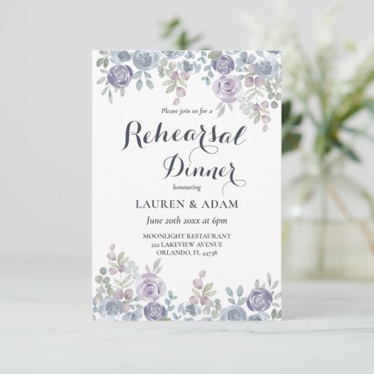 Rustic Dusty Blue Floral Wedding Probe Einladung (Stehend Vorderseite)