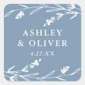 Rustic Dusty Blue Floral Wildblume Gastgeschenk Ho Quadratischer Aufkleber (Vorderseite)