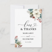 Rustic Dusty Blue Floral Winter Wedding Vielen Dan Dankeskarte (Vorderseite)