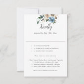 Rustic Dusty Blue Flowers Script Wedding RSVP Karte (Vorderseite)