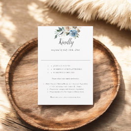 Rustic Dusty Blue Flowers Script Wedding RSVP Karte