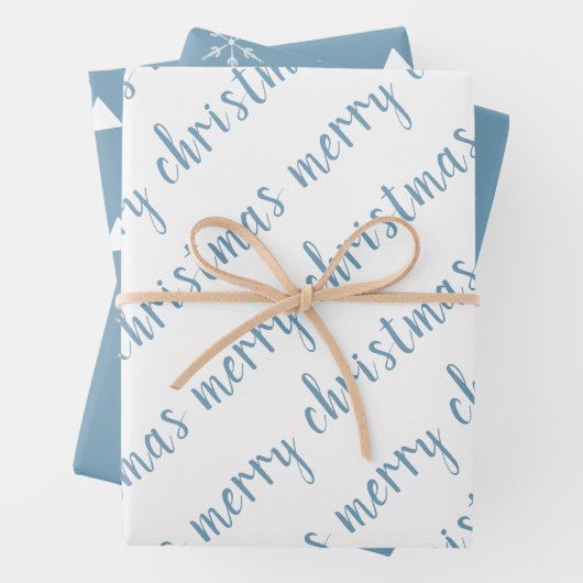 Rustic Dusty Blue Frohe Weihnachten Geschenkpapier Set (Beispiel)