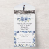 Rustic Dusty Blue Gray Foto Wedding All In One Einladung (Innen Boden)