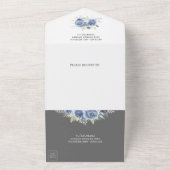 Rustic Dusty Blue Gray Rose Garland Wedding All In One Einladung (Außenbereich)