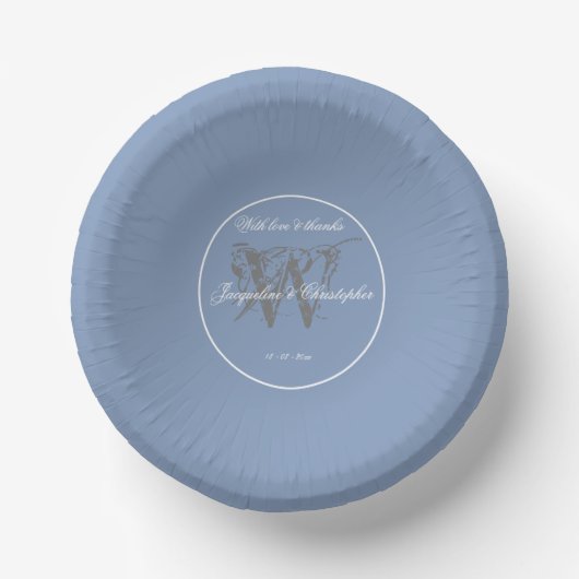 Rustic Dusty Blue & Gray Wedding Elegant Monogram Pappteller (Vorderseite)