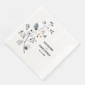 Rustic Dusty Blue Holly Stem Leaf & Berries Serviette (Ecke)