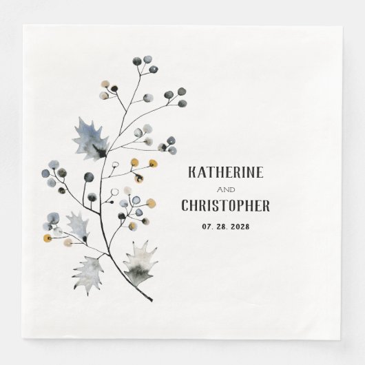 Rustic Dusty Blue Holly Stem Leaf & Berries Serviette (Vorderseite)