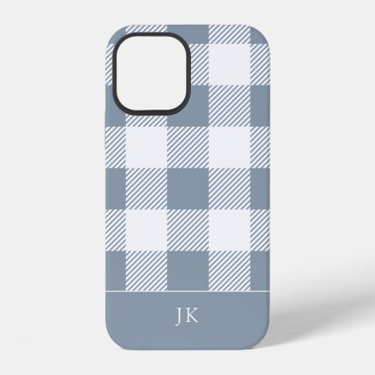 Rustic Dusty Blue Kariert Pattern Monogram iPhone Hülle (Rückseite)