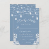 Rustic Dusty Blue Lights Wedding RSVP Card (Vorne/Hinten)