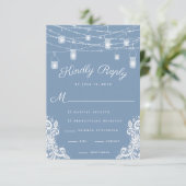 Rustic Dusty Blue Lights Wedding RSVP Card Karte (Stehend Vorderseite)
