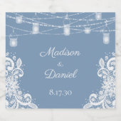 Rustic Dusty Blue Lights Wedding Sparkling Wine L Schaumweinetikett (Einzelnes Label)