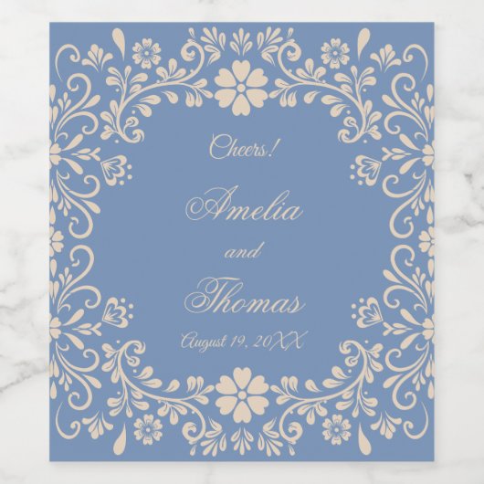 Rustic Dusty Blue Mexican Wedding Weinetikett (Einzelnes Label)