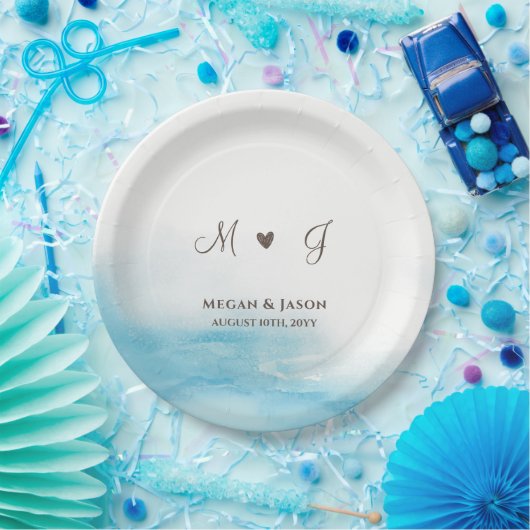 Rustic Dusty Blue Mit Monogramm Custom Wedding Pappteller (Party)