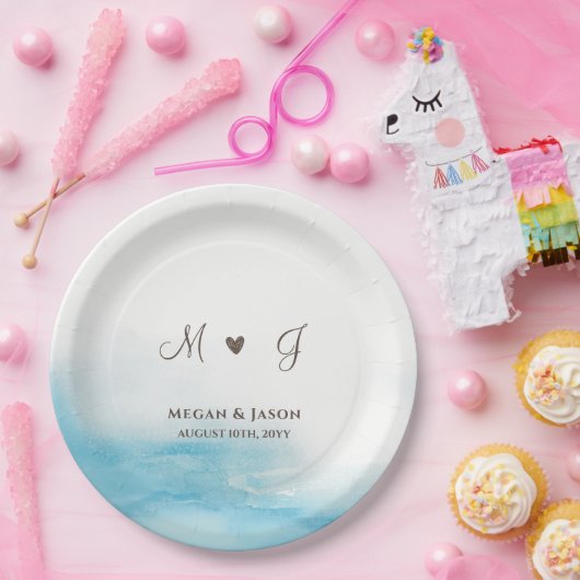 Rustic Dusty Blue Mit Monogramm Custom Wedding Pappteller (Party)