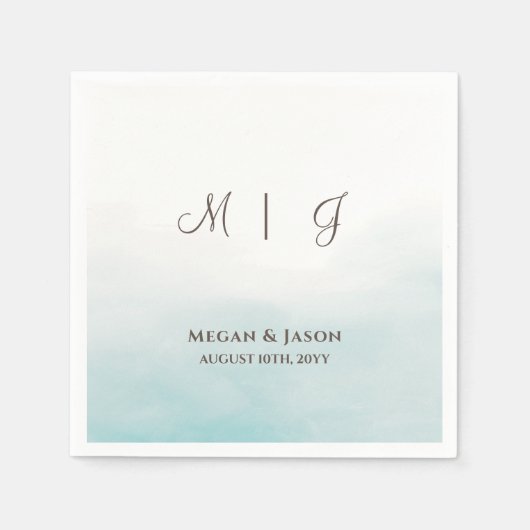 Rustic Dusty Blue Mit Monogramm Wedding Cocktail Serviette (Vorderseite)