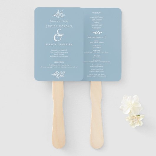 Rustic Dusty Blue Mr. und Mrs. Wedding Program Fan Fächer (Vorne und Hinten)