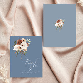 Rustic Dusty Blue Peach Floral Wedding Vielen Dank Dankeskarte
