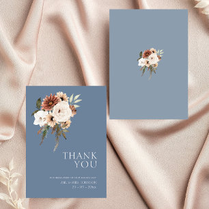 Rustic Dusty Blue Peach Floral Wedding Vielen Dank Dankeskarte