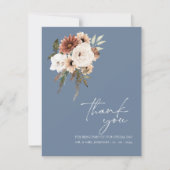 Rustic Dusty Blue Peach Floral Wedding Vielen Dank Dankeskarte (Vorderseite)