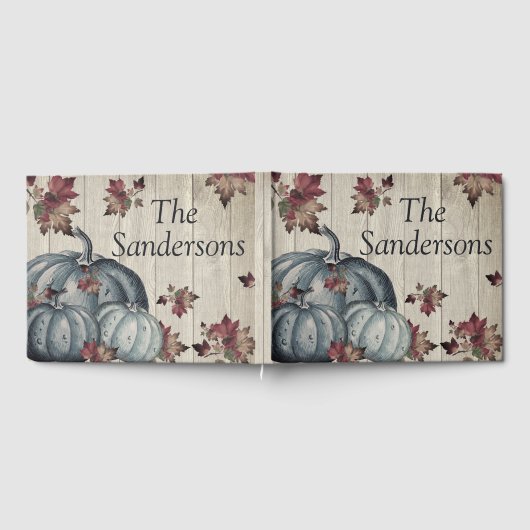 Rustic Dusty Blue Pumpkin Herbstlaubs Wood Gästebuch (Voll)