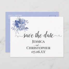 rustic dusty blue roses and other flowers ankündigungspostkarte