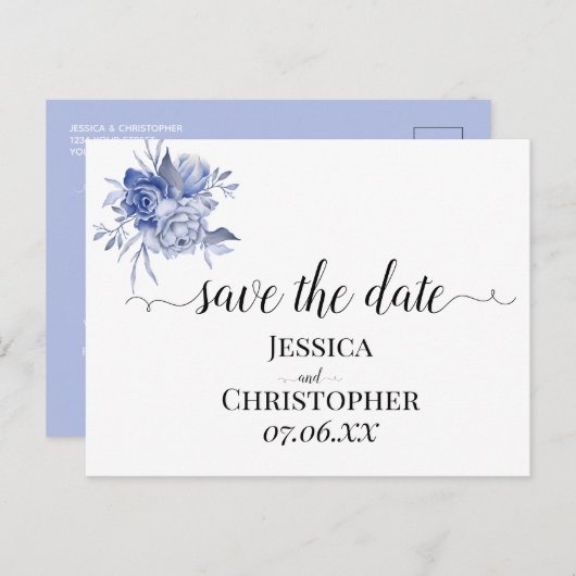 rustic dusty blue roses and other flowers ankündigungspostkarte (Vorne/Hinten)