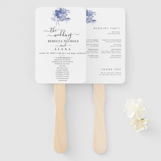 rustic dusty blue roses and other flowers fächer (Vorne und Hinten)