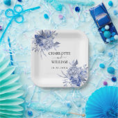 rustic dusty blue roses and other flowers pappteller (Party)