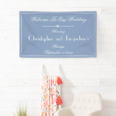 Rustic Dusty Blue Script Name Chic Wedding Willkom Banner (Insitu)