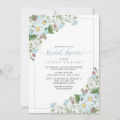 Rustic Dusty Blue Script Wildblume Brautparty Einladung (Vorderseite)