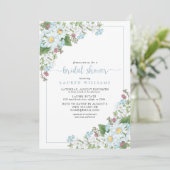 Rustic Dusty Blue Script Wildblume Brautparty Einladung (Stehend Vorderseite)