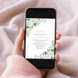 Rustic Dusty Blue Script Wildblume Paare Dusche Einladung